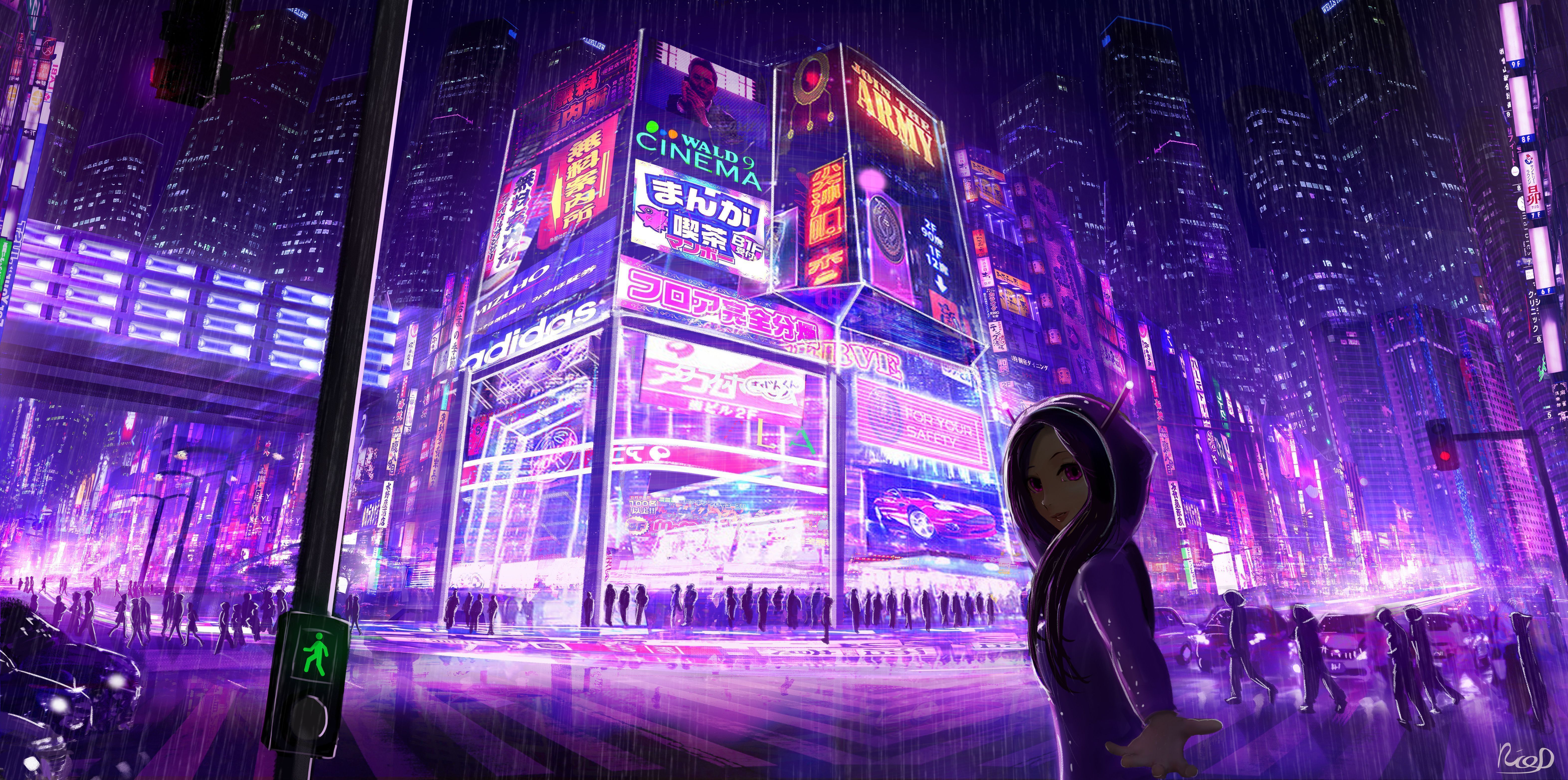 Cyberpunk Cityscape Girl Digital Art. Anime scenery wallpaper, Cyberpunk city, Anime scenery