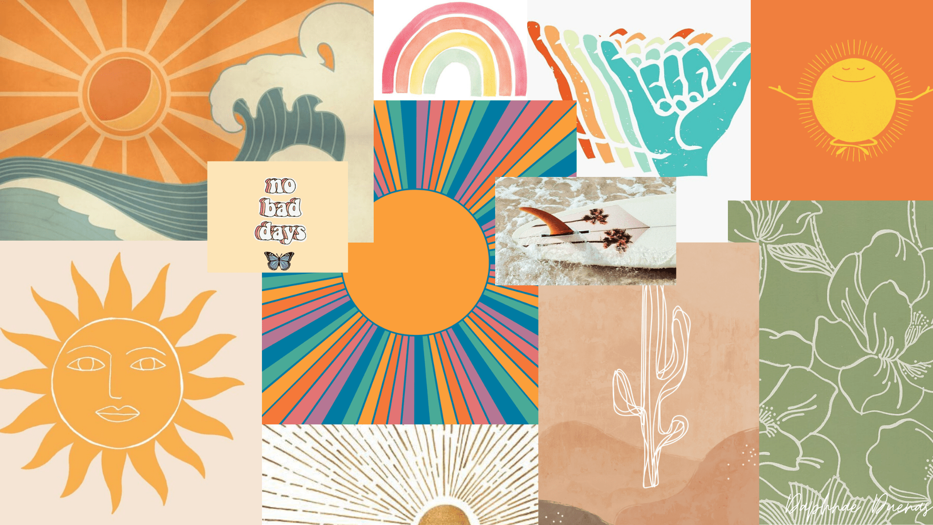 A collage of different pictures with the sun in them - Desktop, cute, computer, 60s
