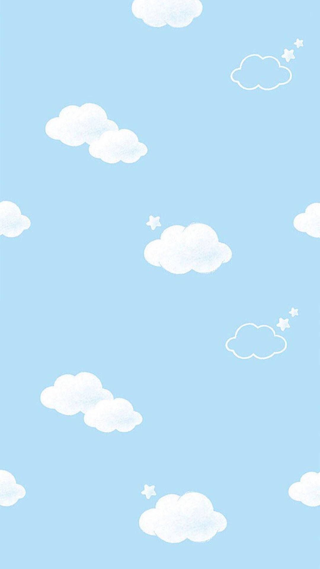 A blue background with white clouds and stars. Aesthetic. - Blue, cute, light blue, pastel blue, pretty