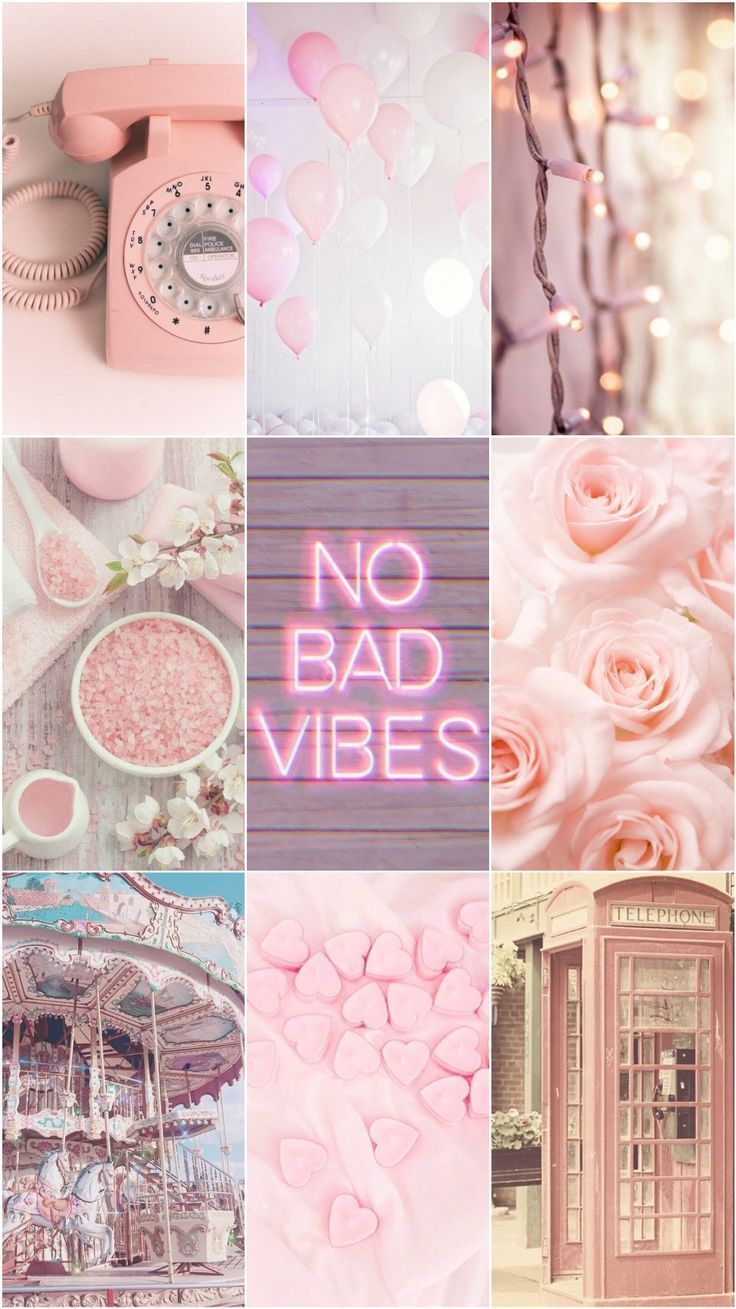 Aesthetic background of pink roses, balloons, phone, carousel, and heart. - Light pink, soft pink, pink