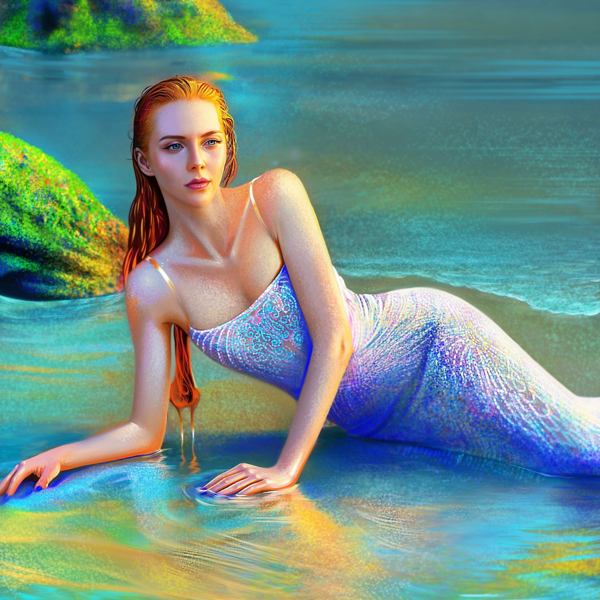 Mermaid Wallpaper 4K, Beautiful, Girl, Paint, Fantasy