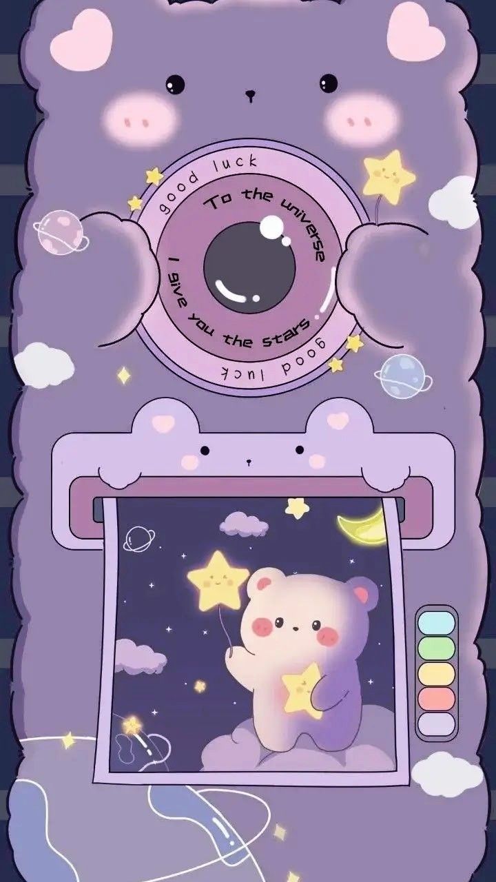 A cute bear in the sky with stars - Cute, kawaii, Android, purple, pretty, phone, cute iPhone