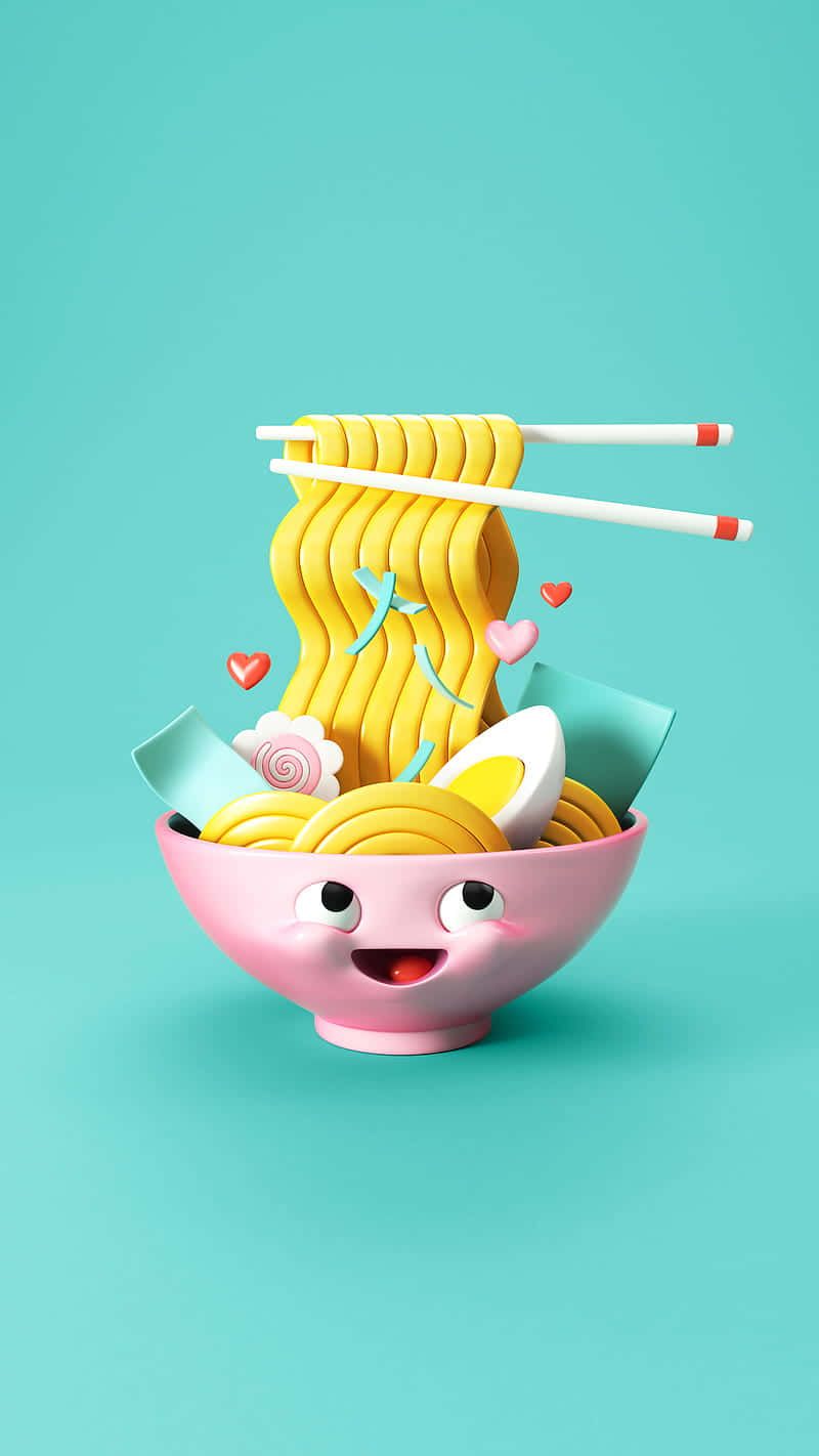 A bowl of noodles with a cute face - Ramen, foodie, cute, 3D