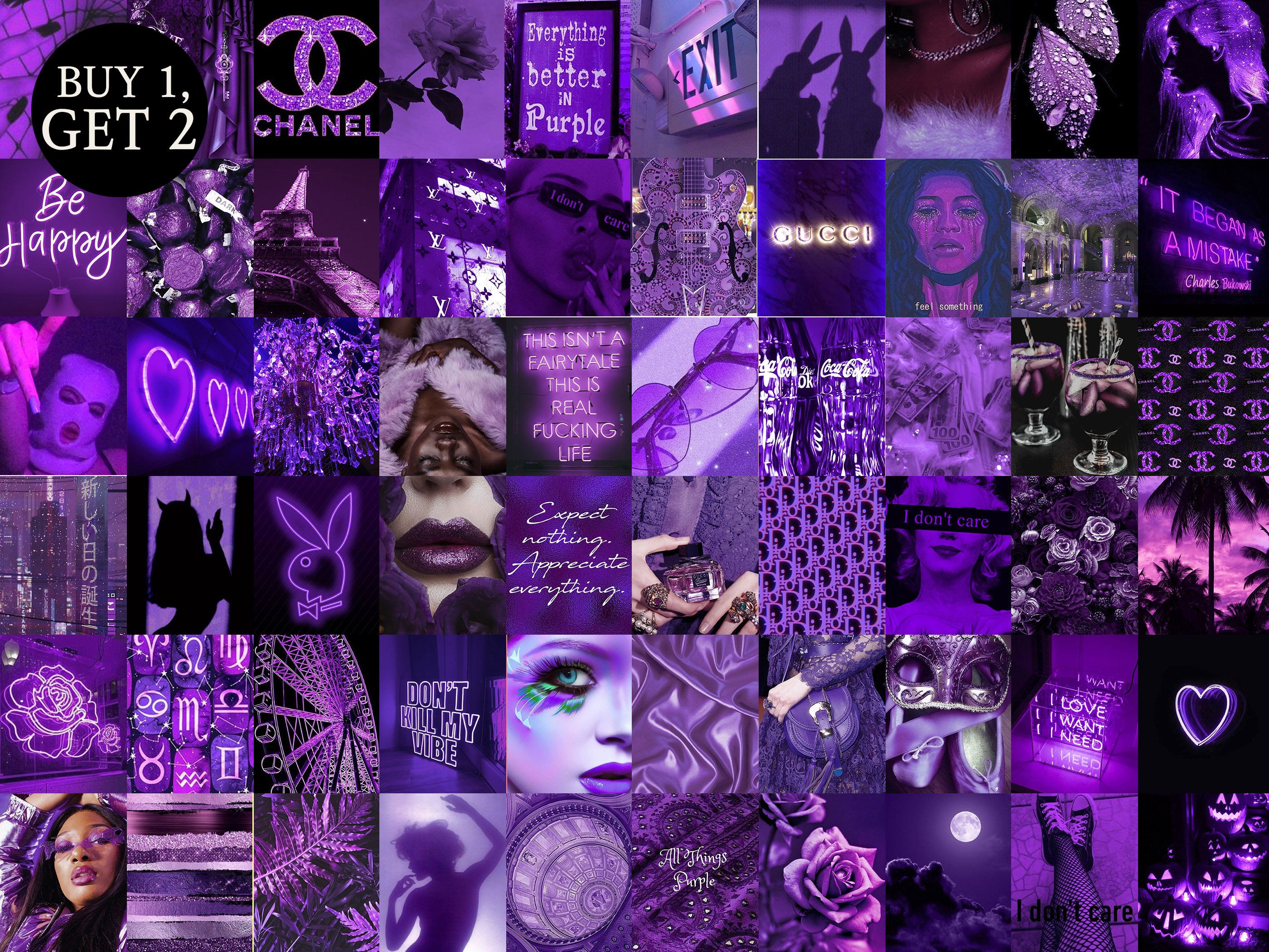 Boujee Dark Purple Aesthetic Wall Collage Kit 60pcs Instant