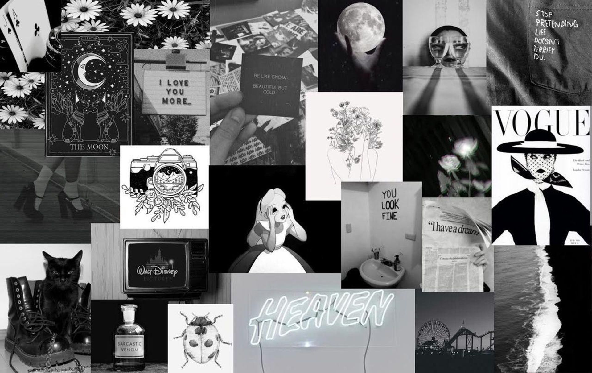 A collage of black and white images - Gray, black, Vogue, collage