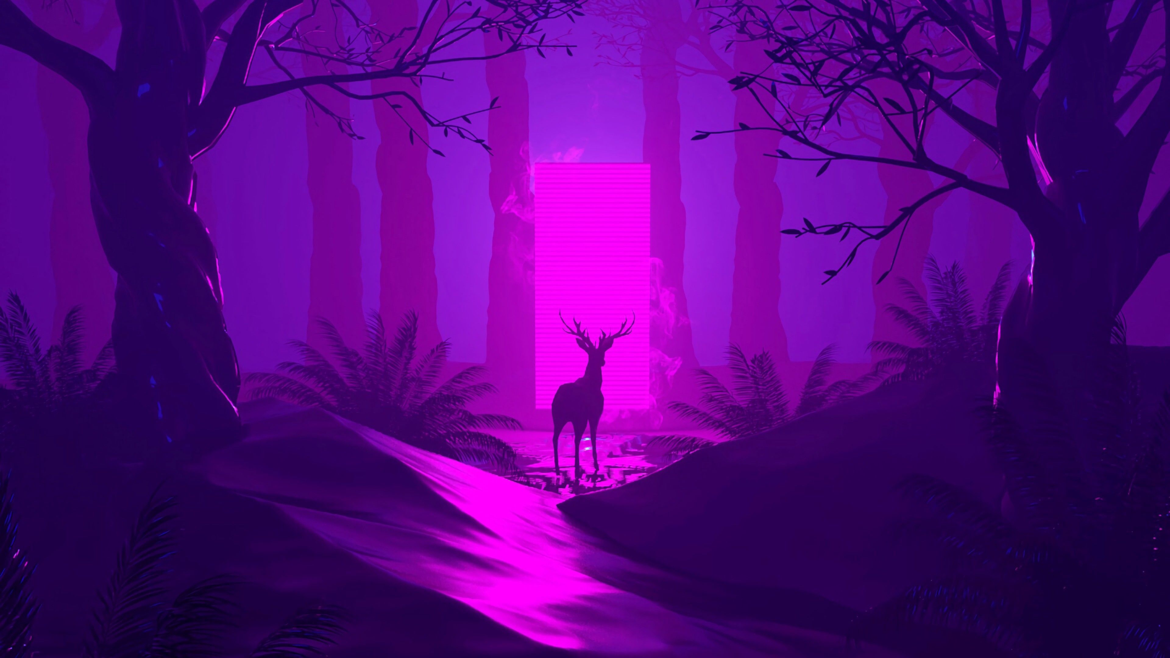 Deer Silhouette Dark Forest Purple Aesthetic Background 4K HD Purple Aesthetic Wallpaper