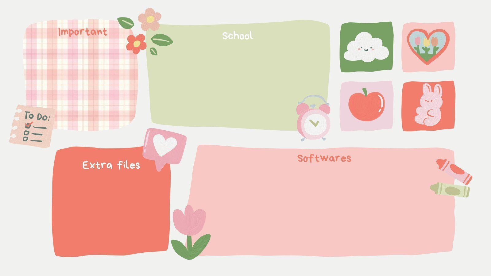 A pink and green digital planner with cute illustrations. - Cute, school, cute pink, kawaii