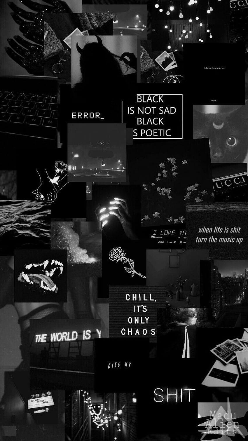 A collage of black and white pictures - Sad, dark phone, black glitch, black phone, depressing, black, dark, Among Us