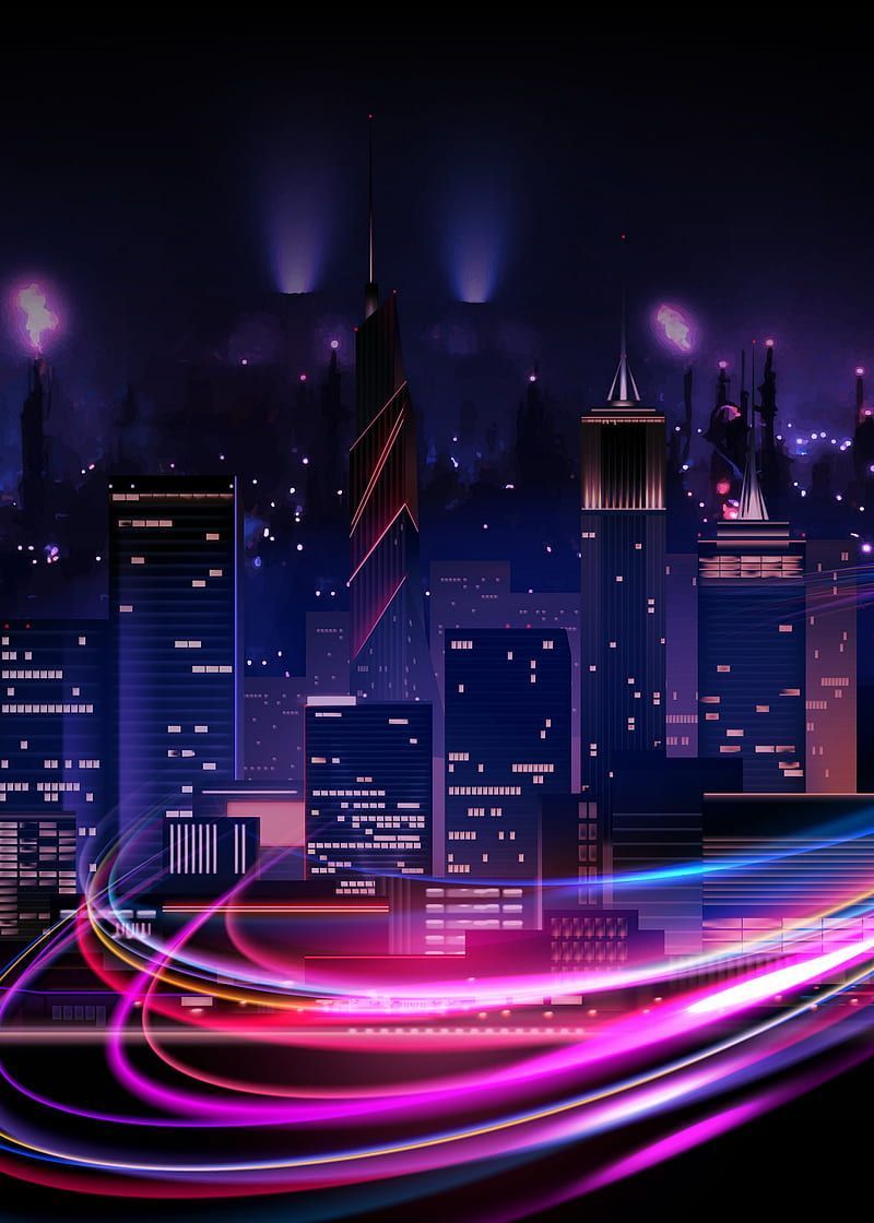 Neon city: fast lights, aesthetic, magenta, midnight, cyberpunk, night, synthwave, HD phone wallpaper