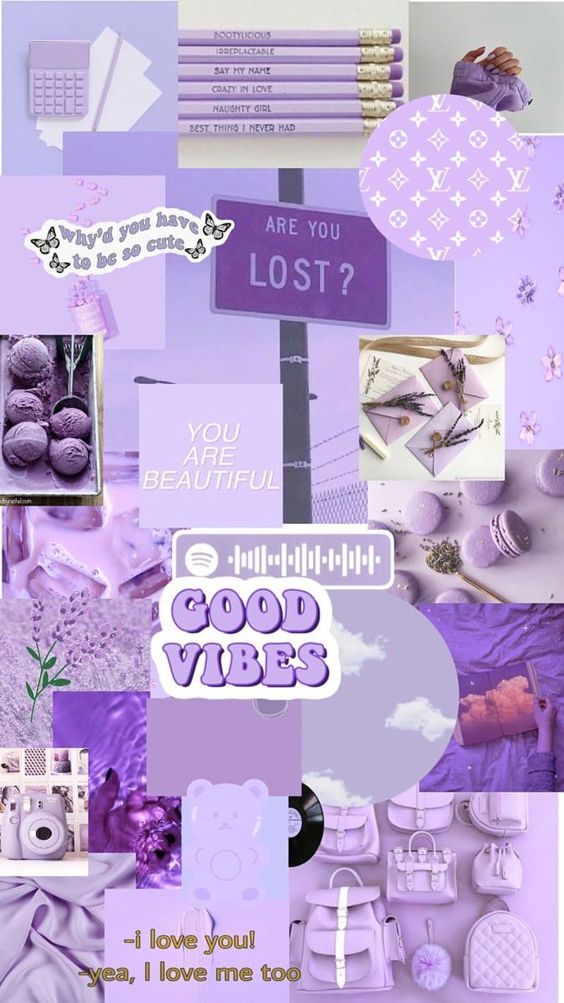 A collage of purple items with text - Pastel purple, light purple, violet, purple