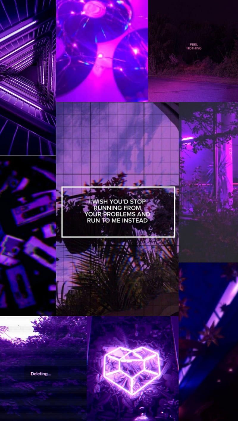 Aesthetic purple phone background with different photos of purple lights and plants - Purple quotes, violet, purple