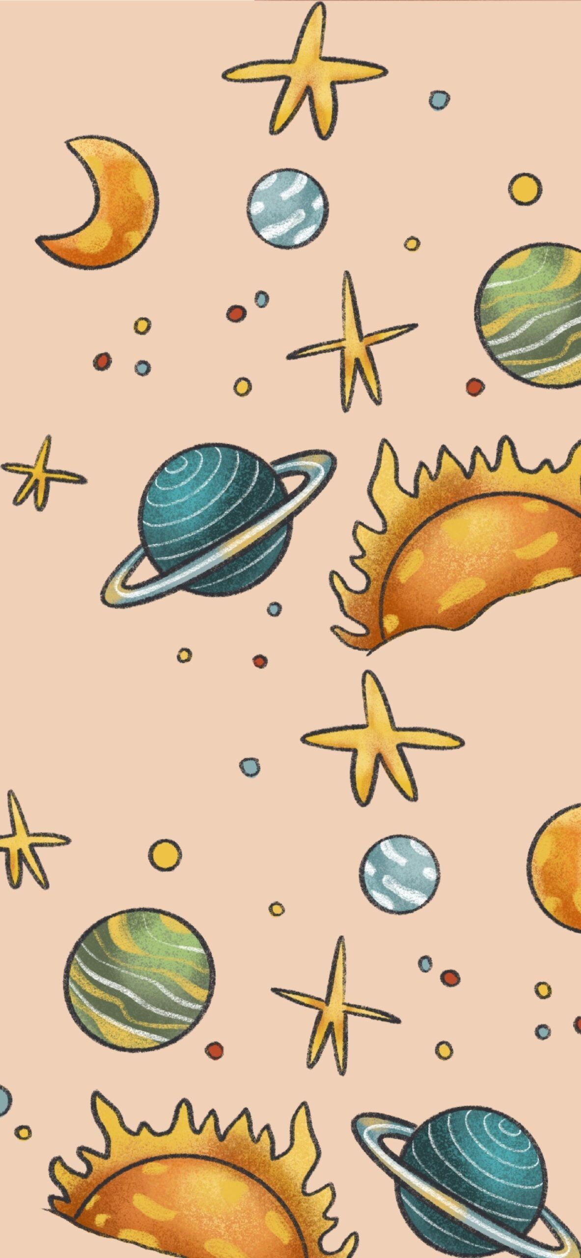 A pattern of planets and stars in space - Clean, pretty, cute