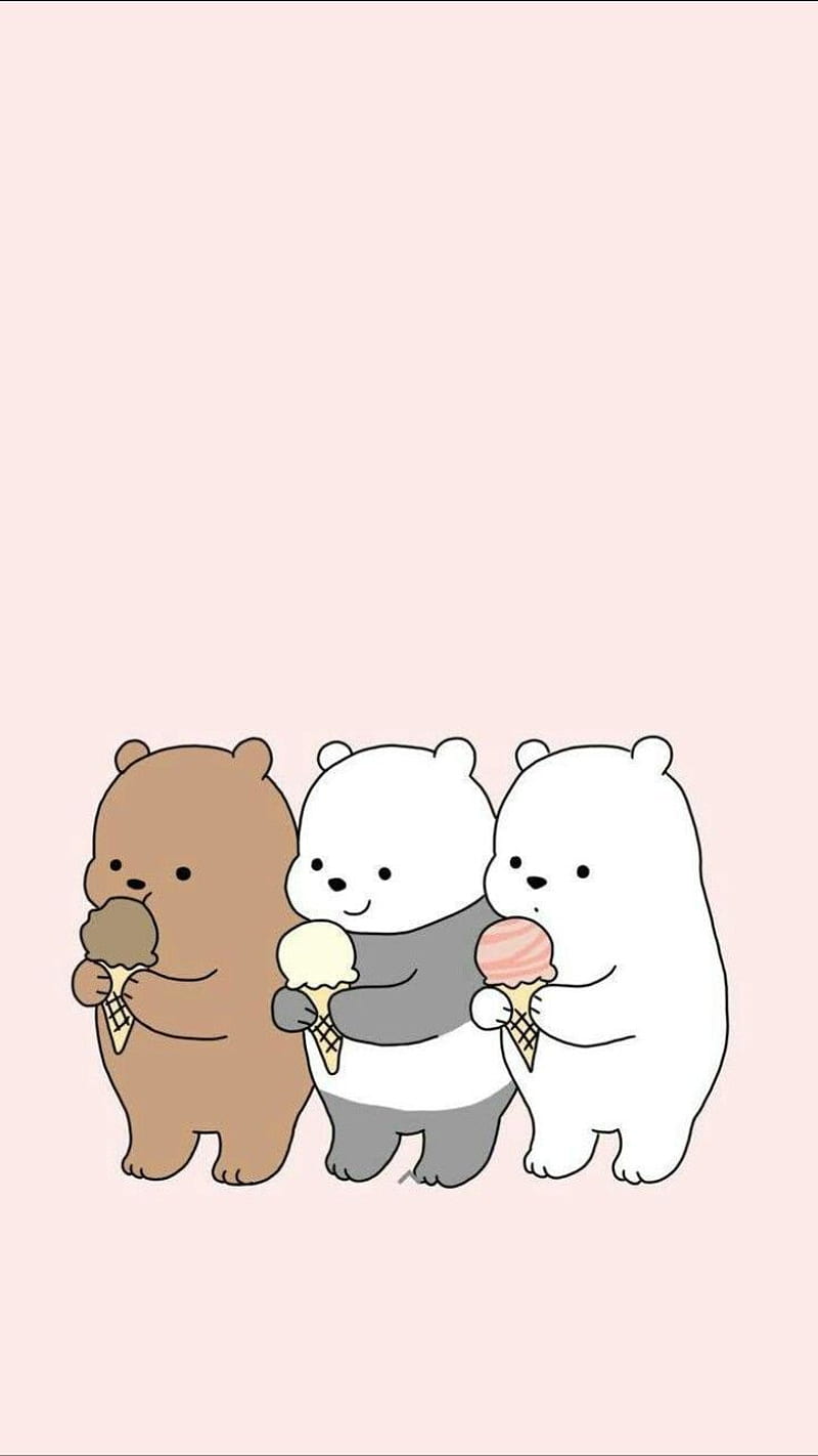 Three bears eating ice cream wallpaper for phone in 2020 - Pastel, cute, ice cream, We Bare Bears, teddy bear