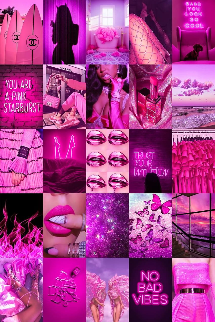 Neon pink aesthetic collage HD wallpaper