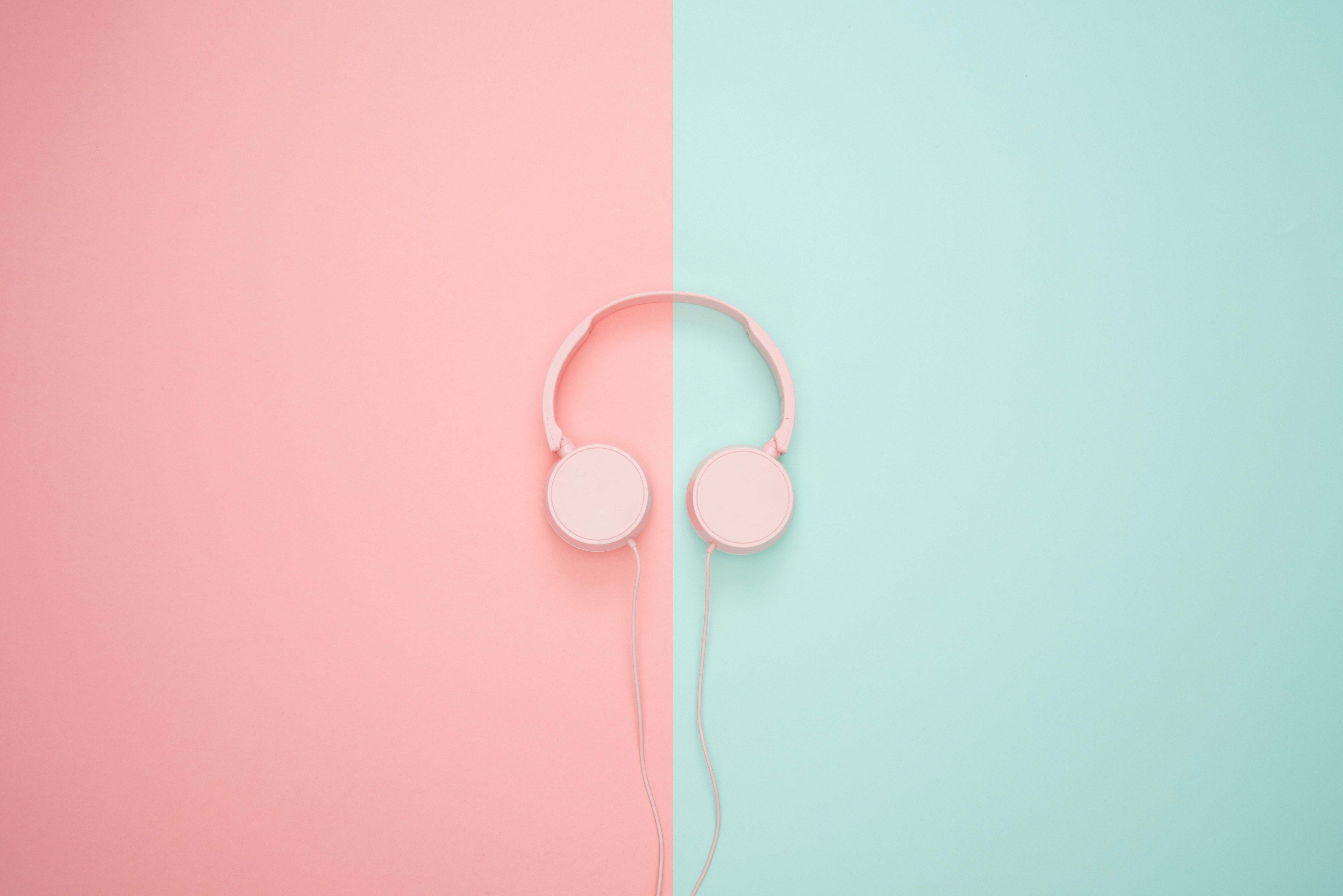 A pair of headphones on top and bottom - Pastel minimalist, cute pink, colorful, cute, laptop, cool, vintage, couple, simple, YouTube, music, pastel pink
