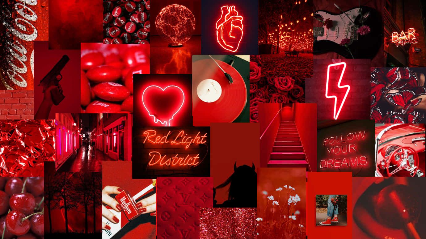 Download Red Aesthetic Laptop Heart Lightning Wallpaper