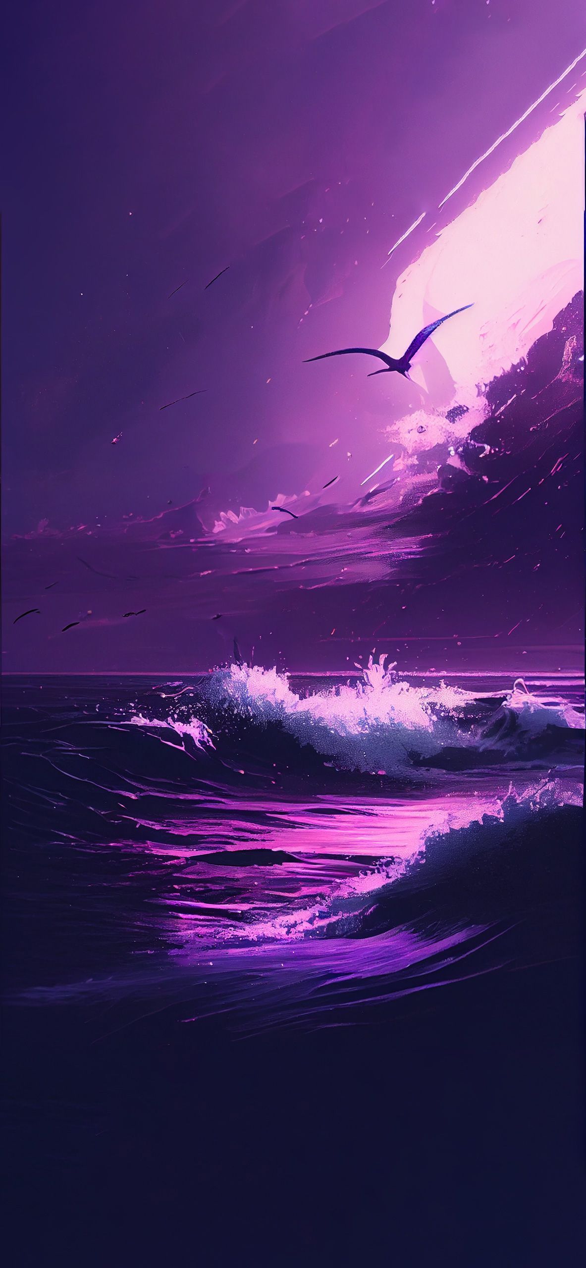 A purple sky with waves and birds - Profile picture, purple, violet
