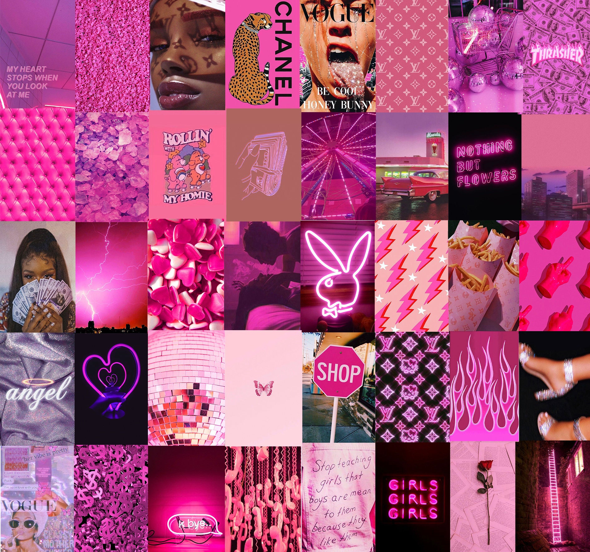 Neon Pink Colors Wall Collage Kit