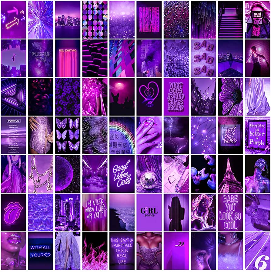 ZAIWEI Wall Collage Kit Aesthetic Picture, Neon Collage Print Kit, Euphoria Room Decor for Girl, Wall Art Prints kit, Dorm Photo Display, Girls Bedroom Decor, 4x6 inch 70PCS (Purple)
