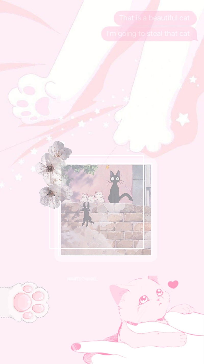 Cat. Pastel pink, Pink anime, Pink kawaii, Aesthetic Anime Cat, HD phone wallpaper