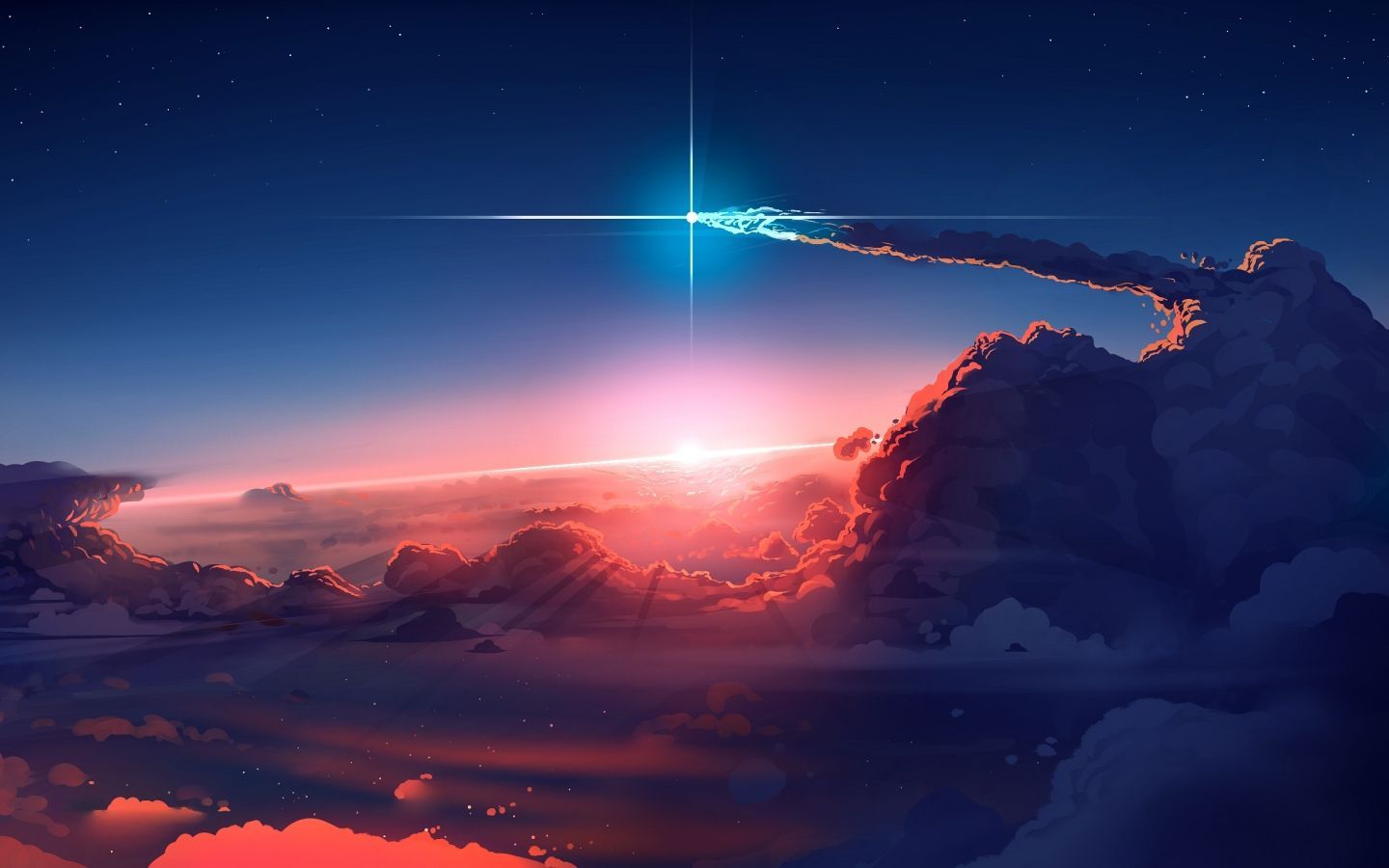Download wallpaper 1440x900 clouds, sky, anime, 1440x900 widescreen 16:10 HD background, 24784