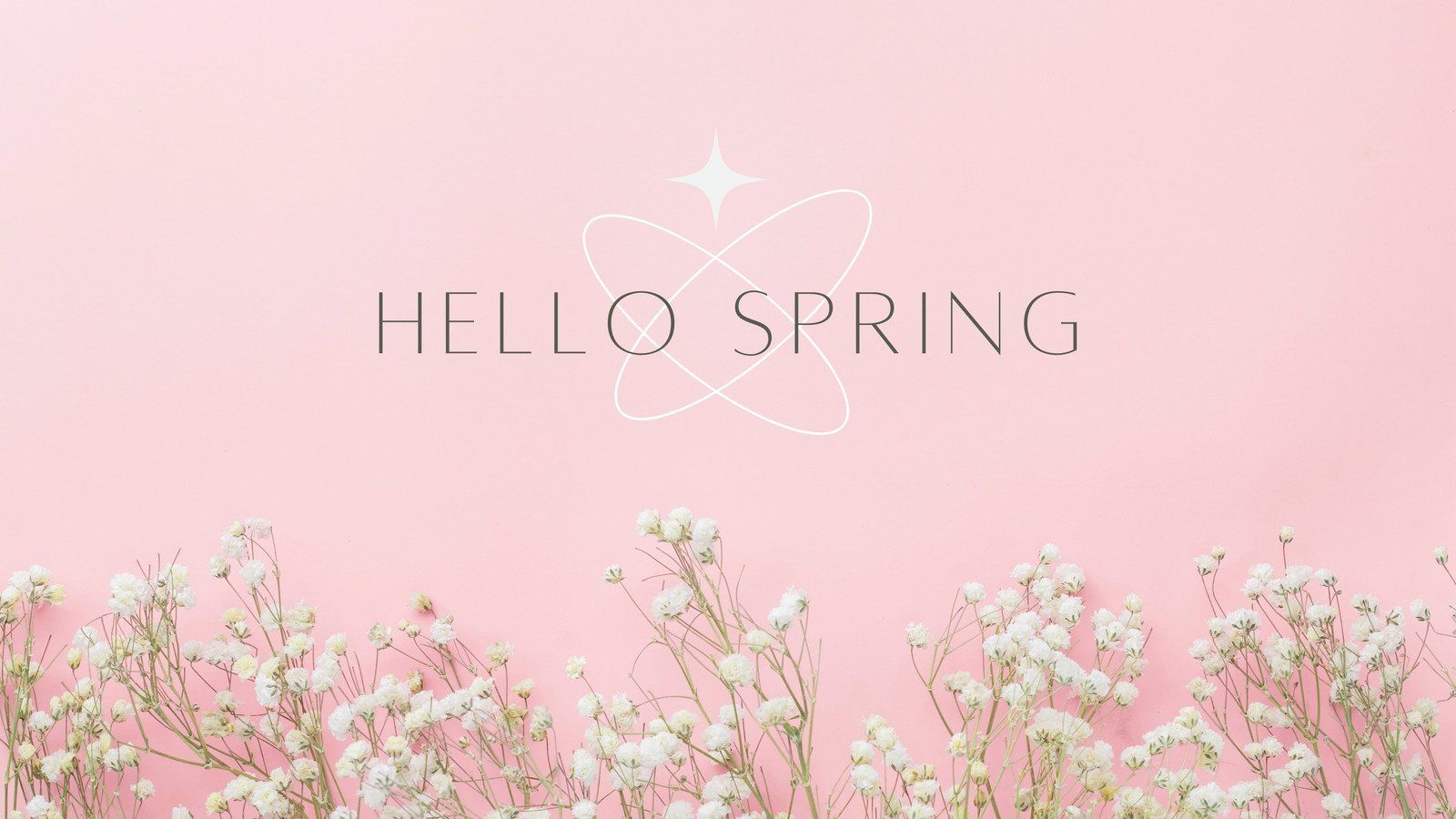 Hello Spring wallpaper with white flowers on a pink background - Pink