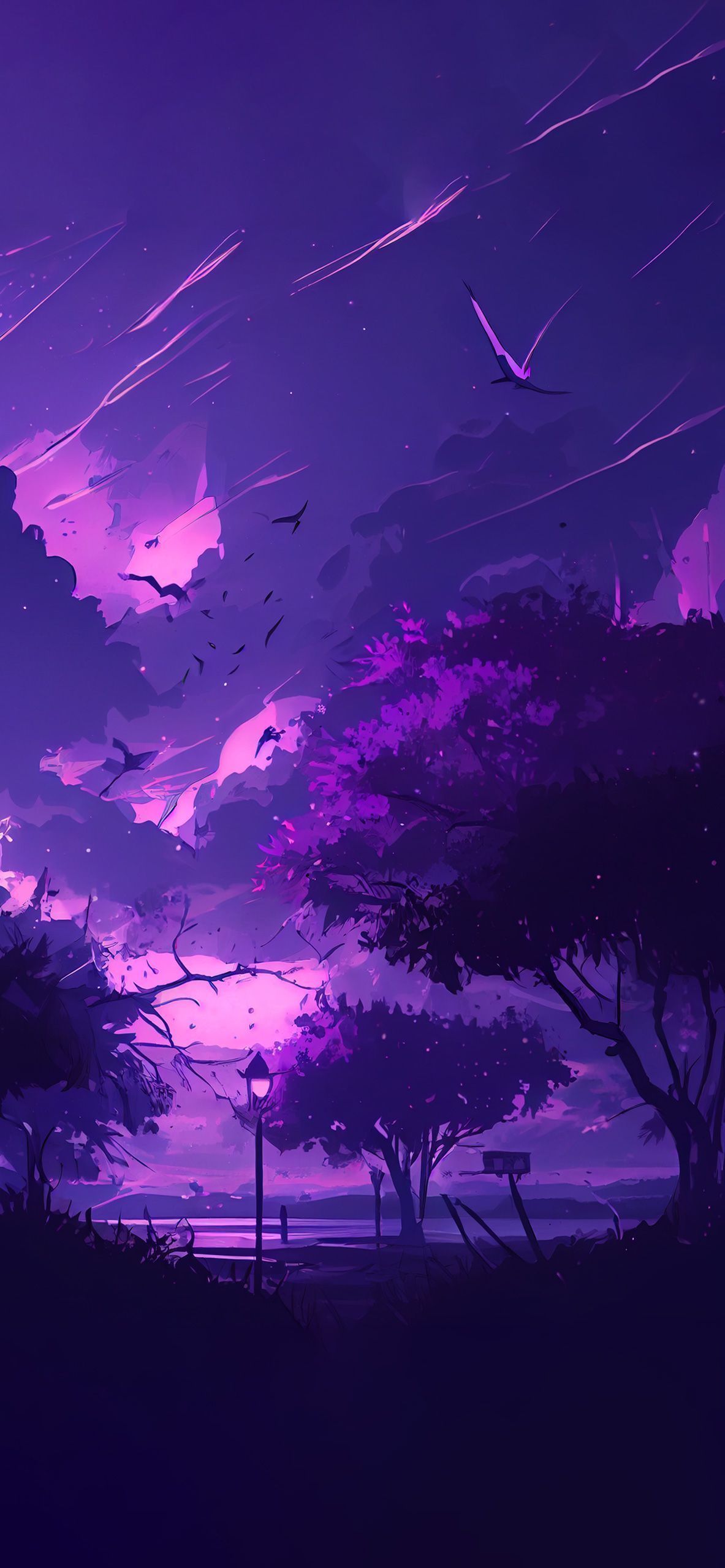 Aesthetic purple sky with birds and trees wallpaper - Purple, violet, dark purple