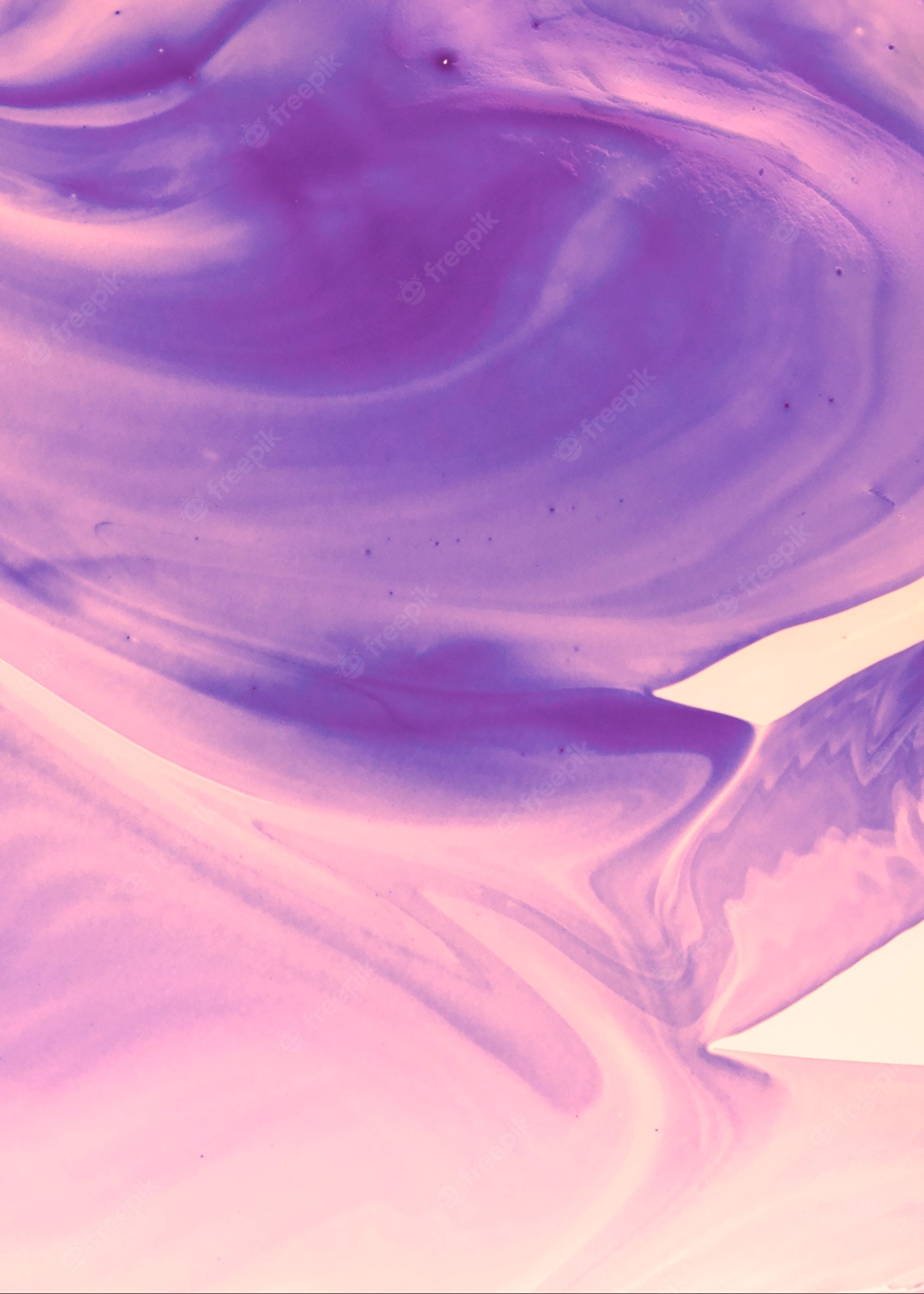 A purple and white abstract painting with a light pink background. - Purple