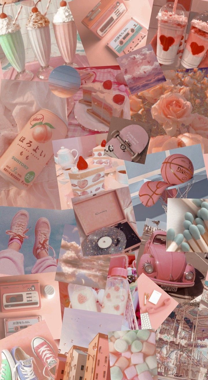 Aesthetic background of pink and blue images - Pink