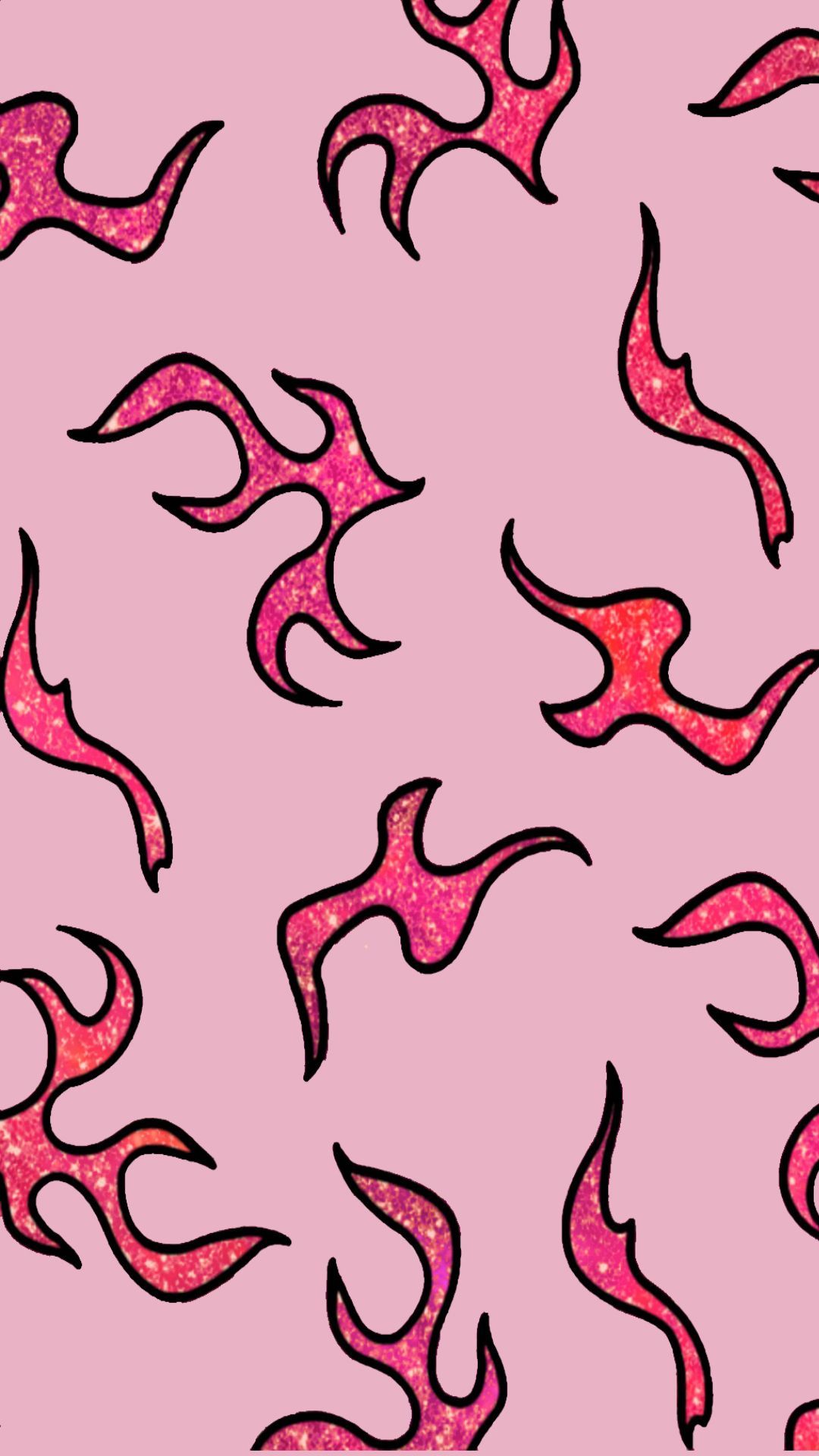 A pink and black pattern of flames on a pink background - Pink