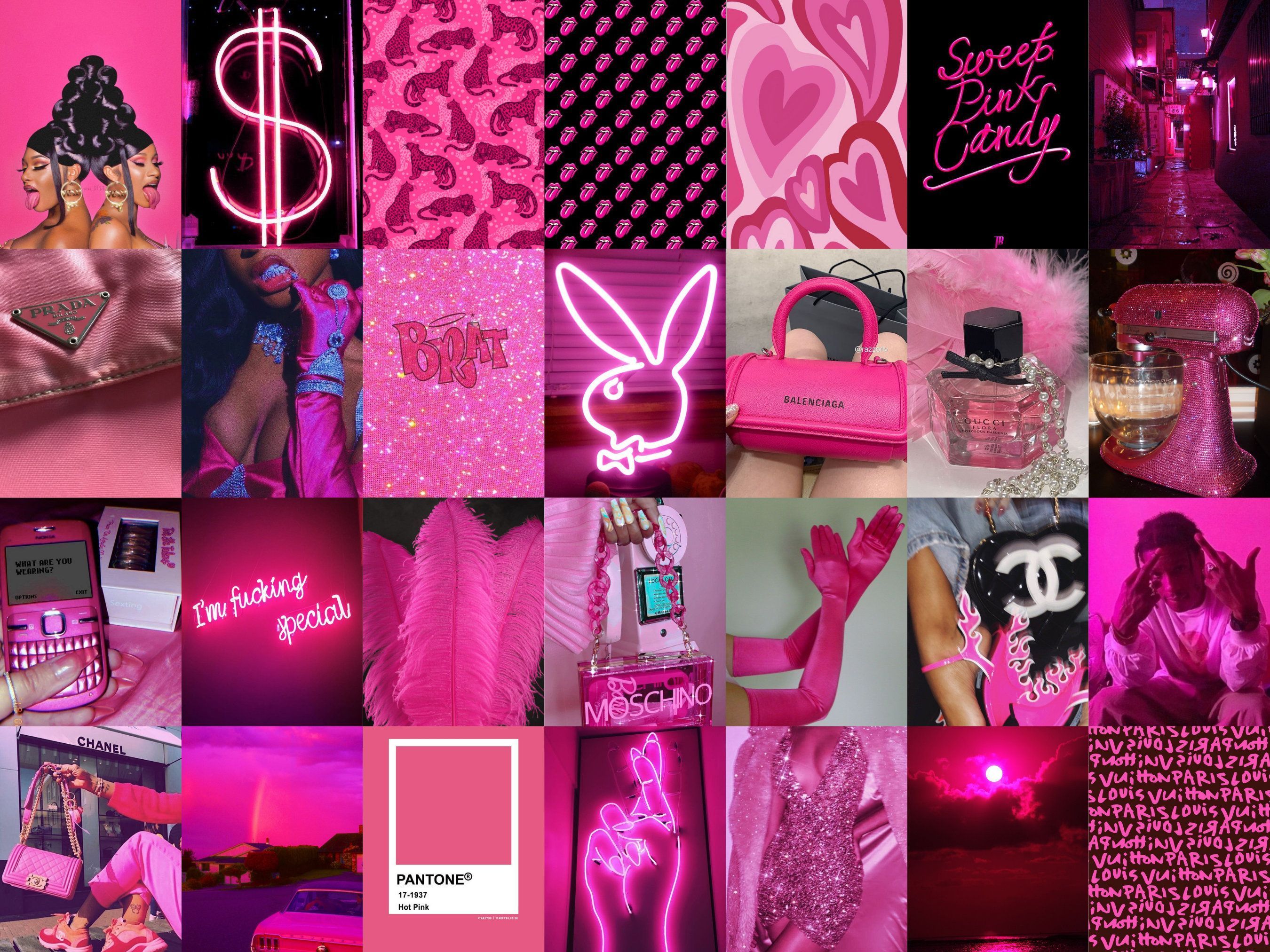 Hot Pink Wall Collage Kit Pink Aesthetic Collage Kit Hot