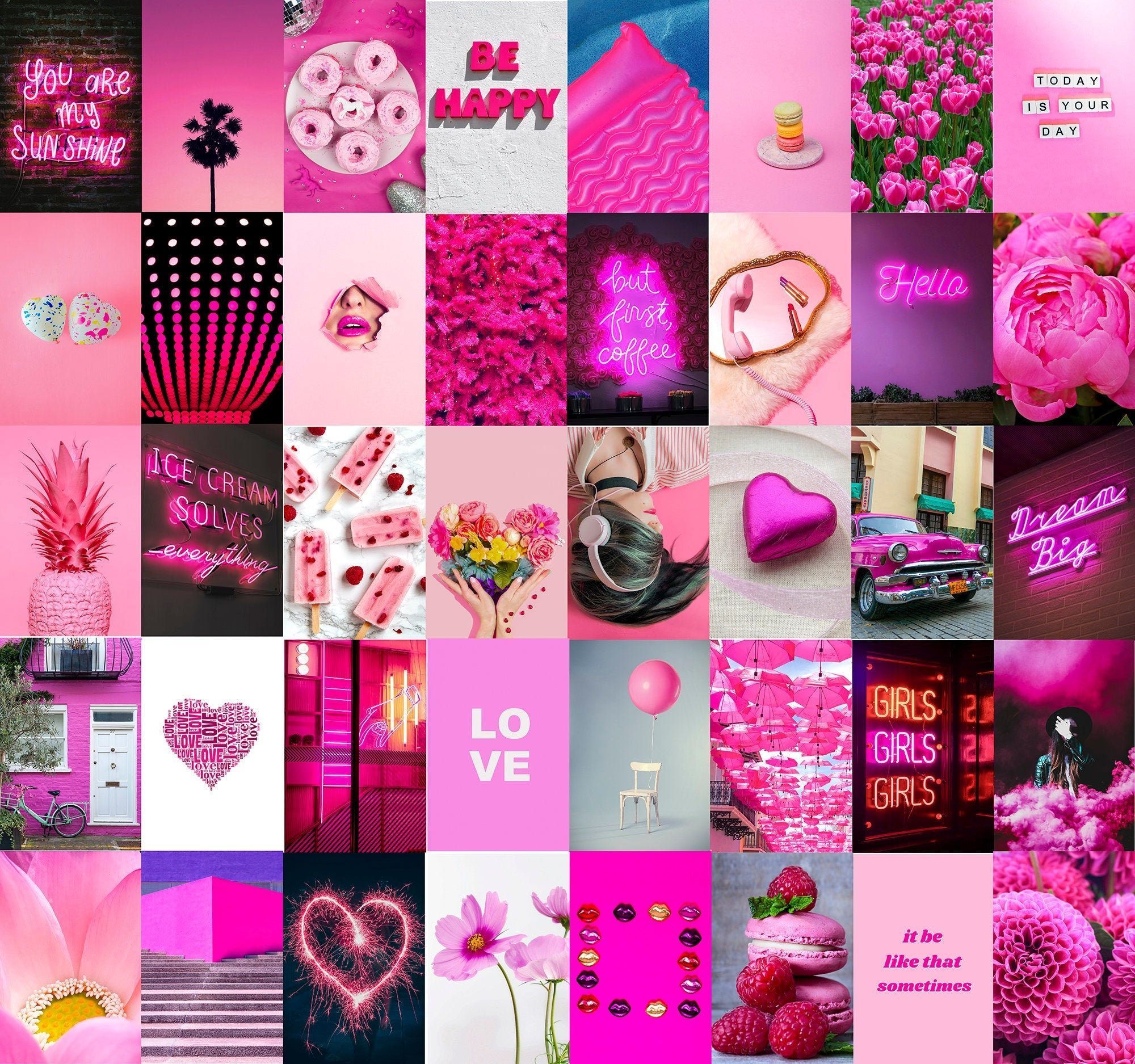 Neon Pink Wall Collage Kit DIGITAL Hot Pink Aesthetic Room