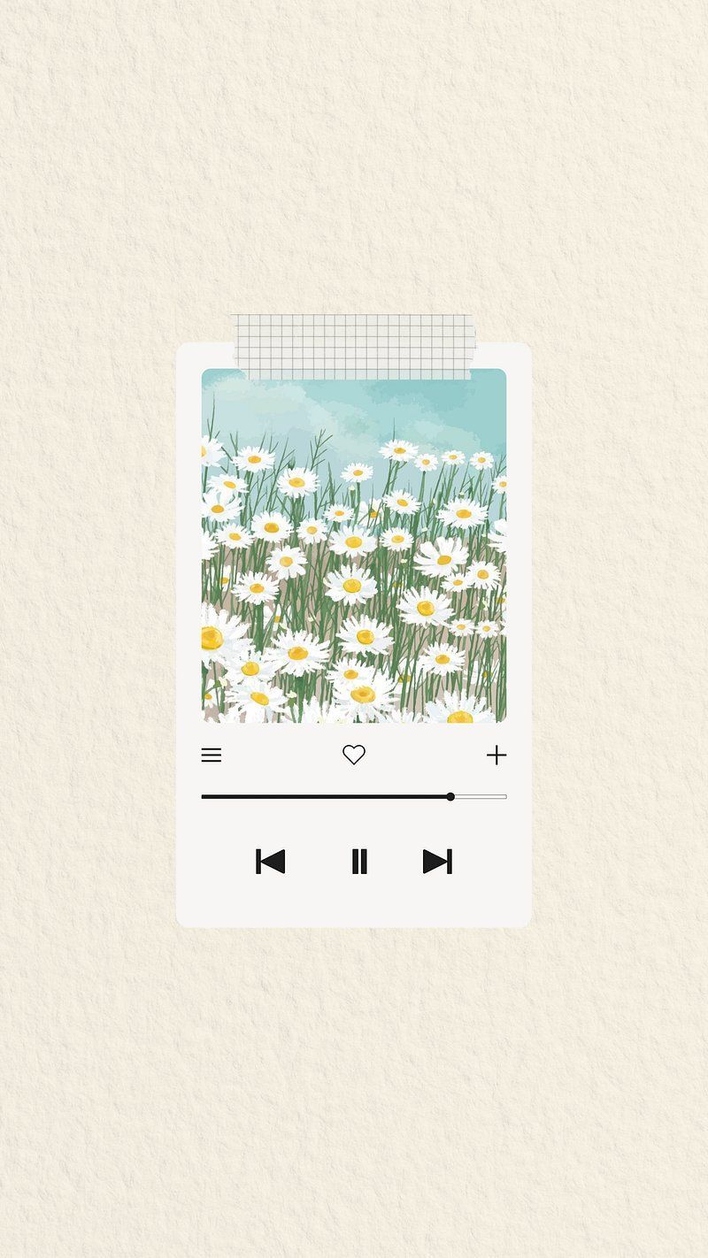 Illustration of a music player with a field of daisies - Cute, iPhone, cute iPhone, pretty