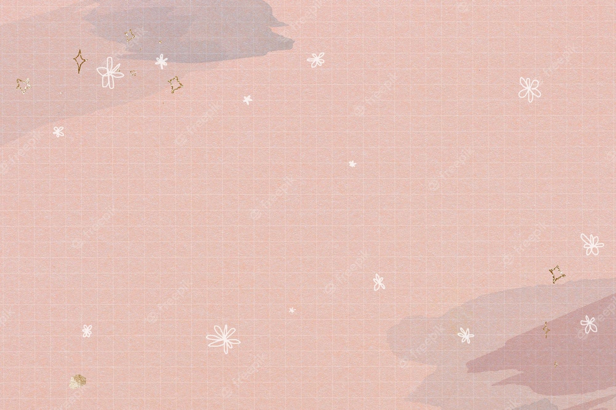 A pink background with white and gold stars and clouds - Cute