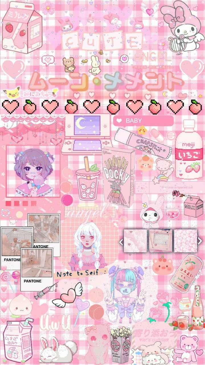 Aesthetic wallpaper for phone with many stickers - Cute