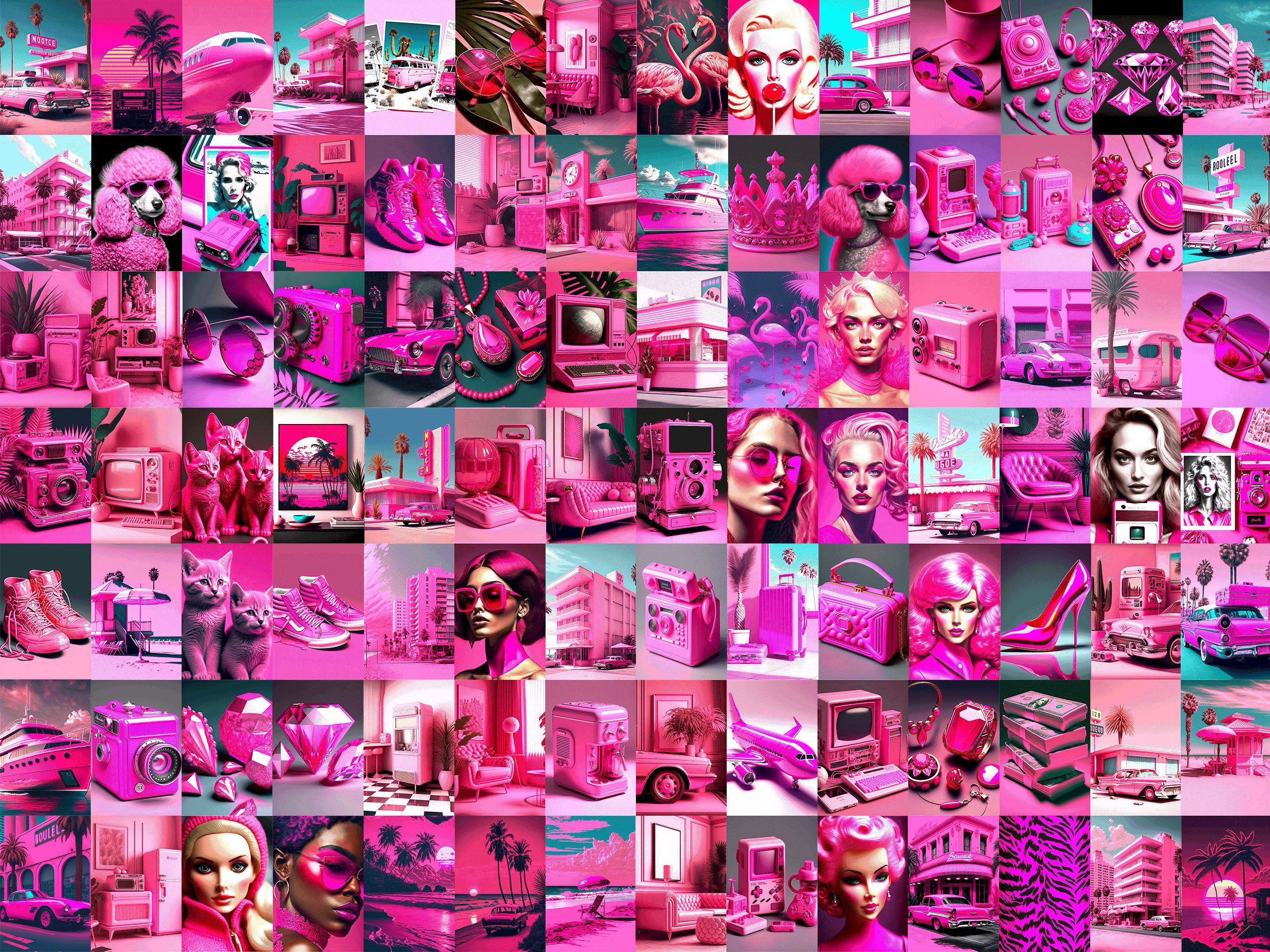 Retro Hot Pink Aesthetic Wall Collage Kit 180 PCS Pink Vibes
