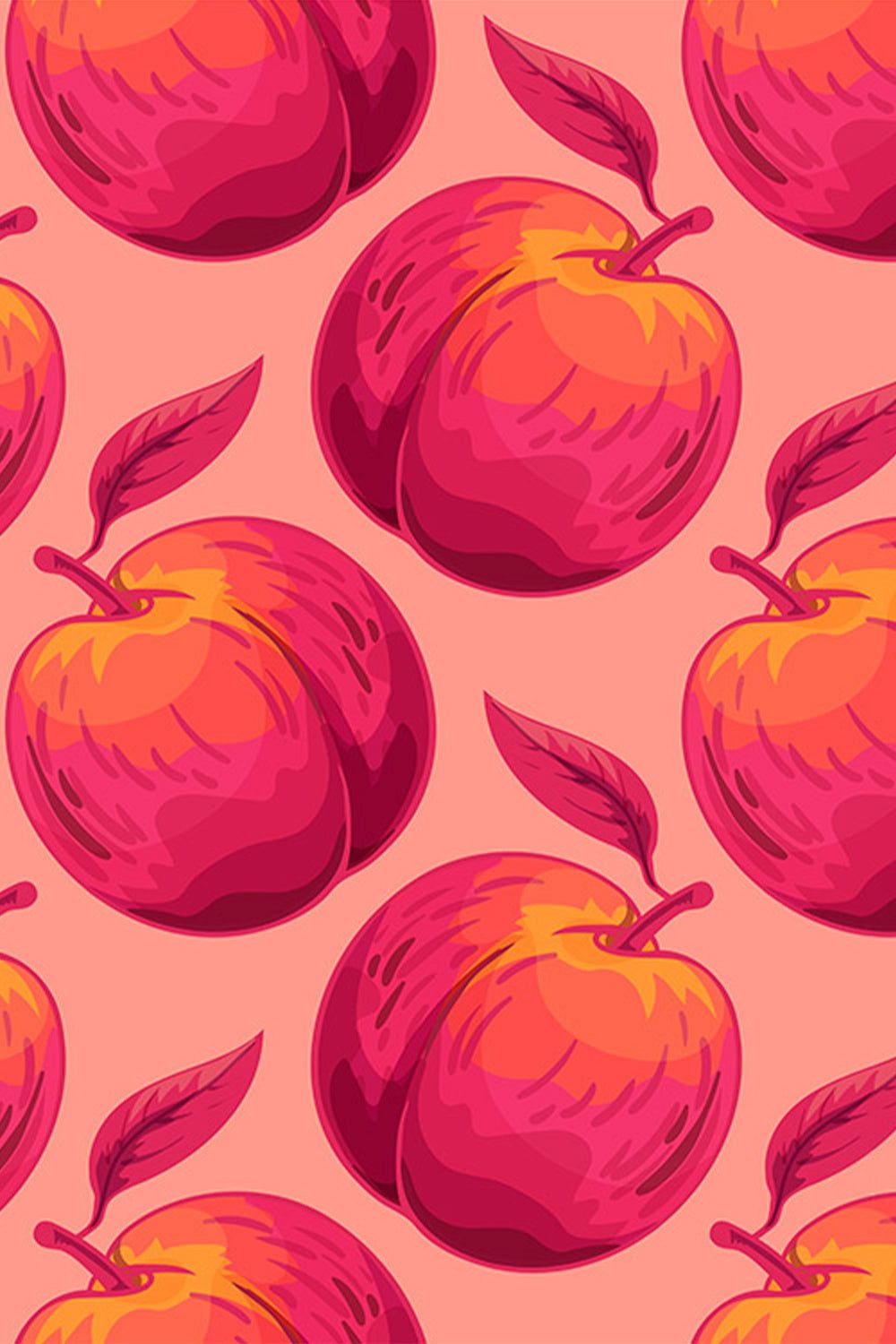 A repeating pattern of red and orange apples on a pink background - Pink, peach