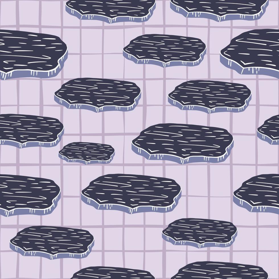 Antarctic seamless pattern with dark purple glasiers ornament print. Grey chequered background