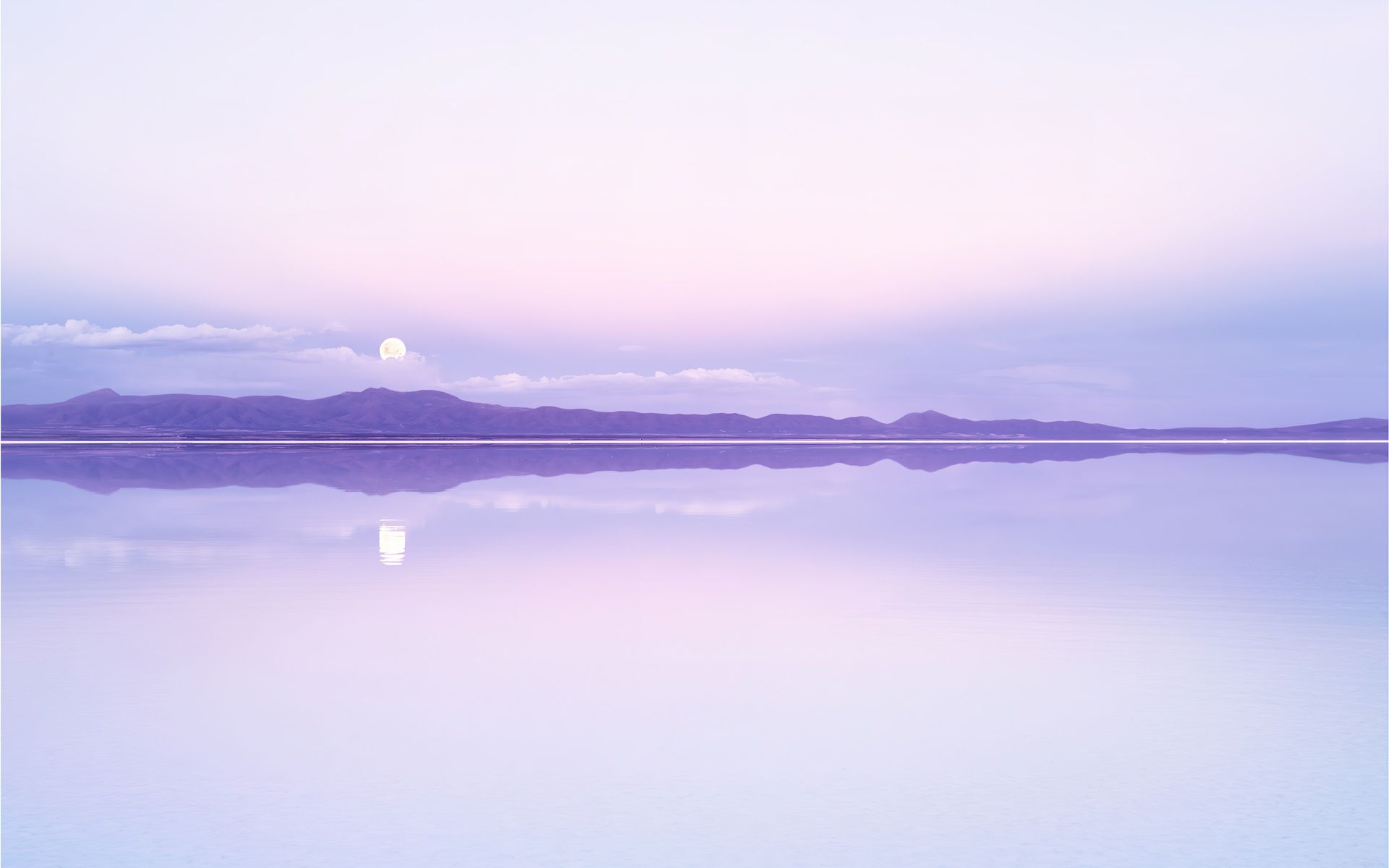 A full moon is seen in the sky over a calm lake - Purple, 1920x1200