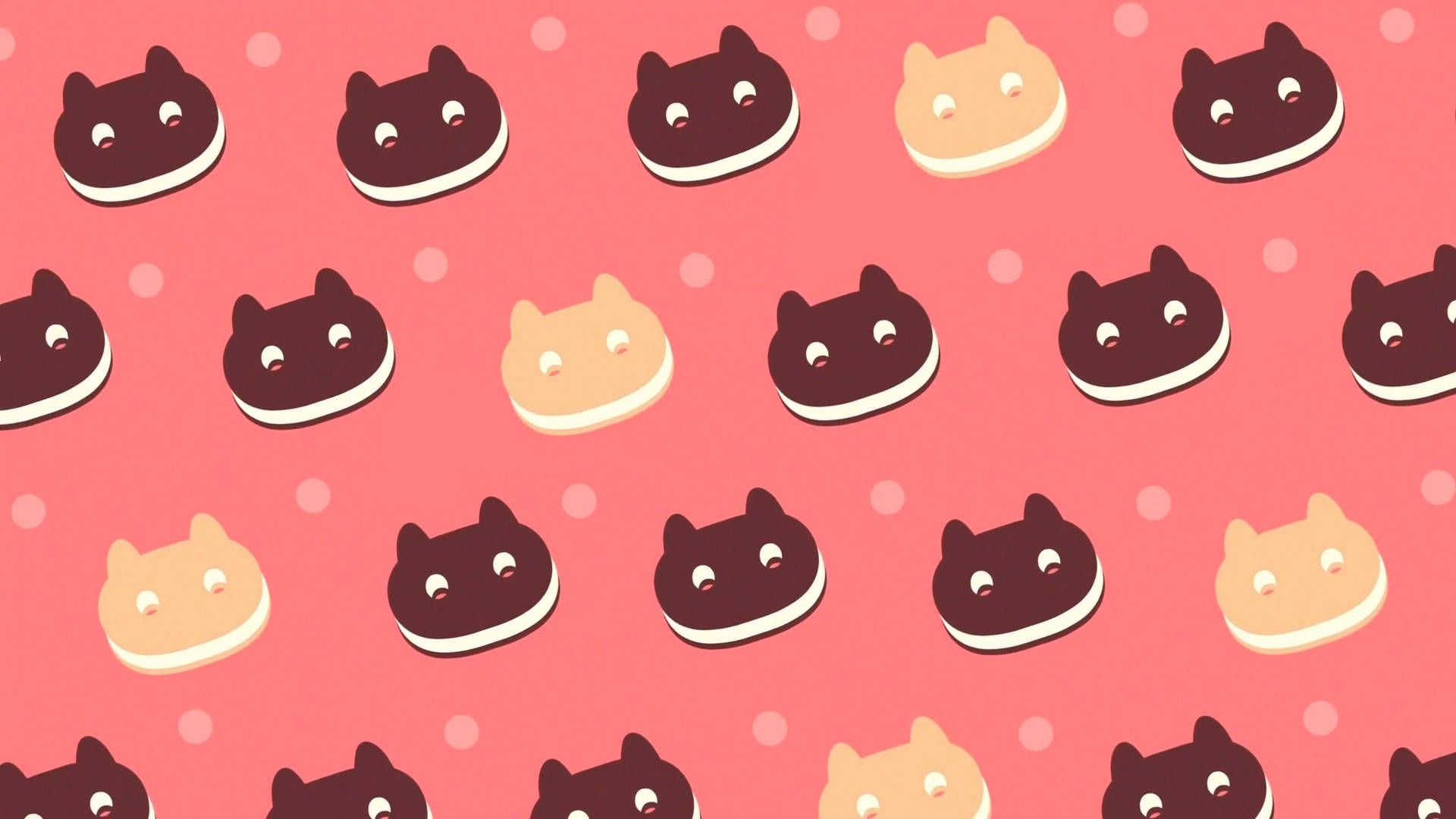 A pattern of cat-shaped cookies on a pink background - Cute