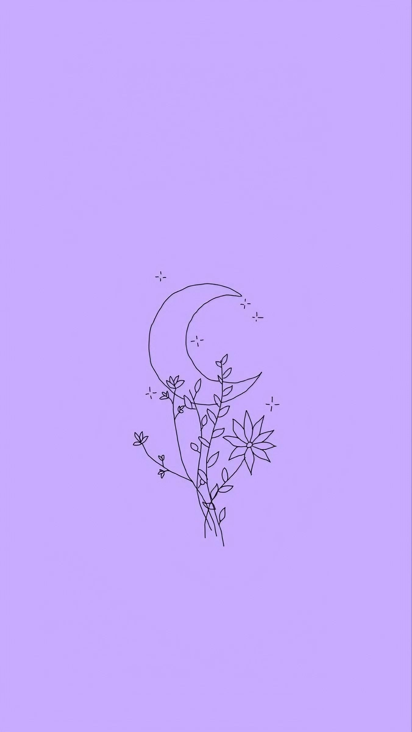 Purple aesthetic moon and plant Wallpaper Download