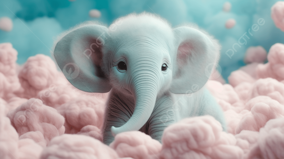 A baby elephant sitting in a pile of pink clouds - Cute, elephant