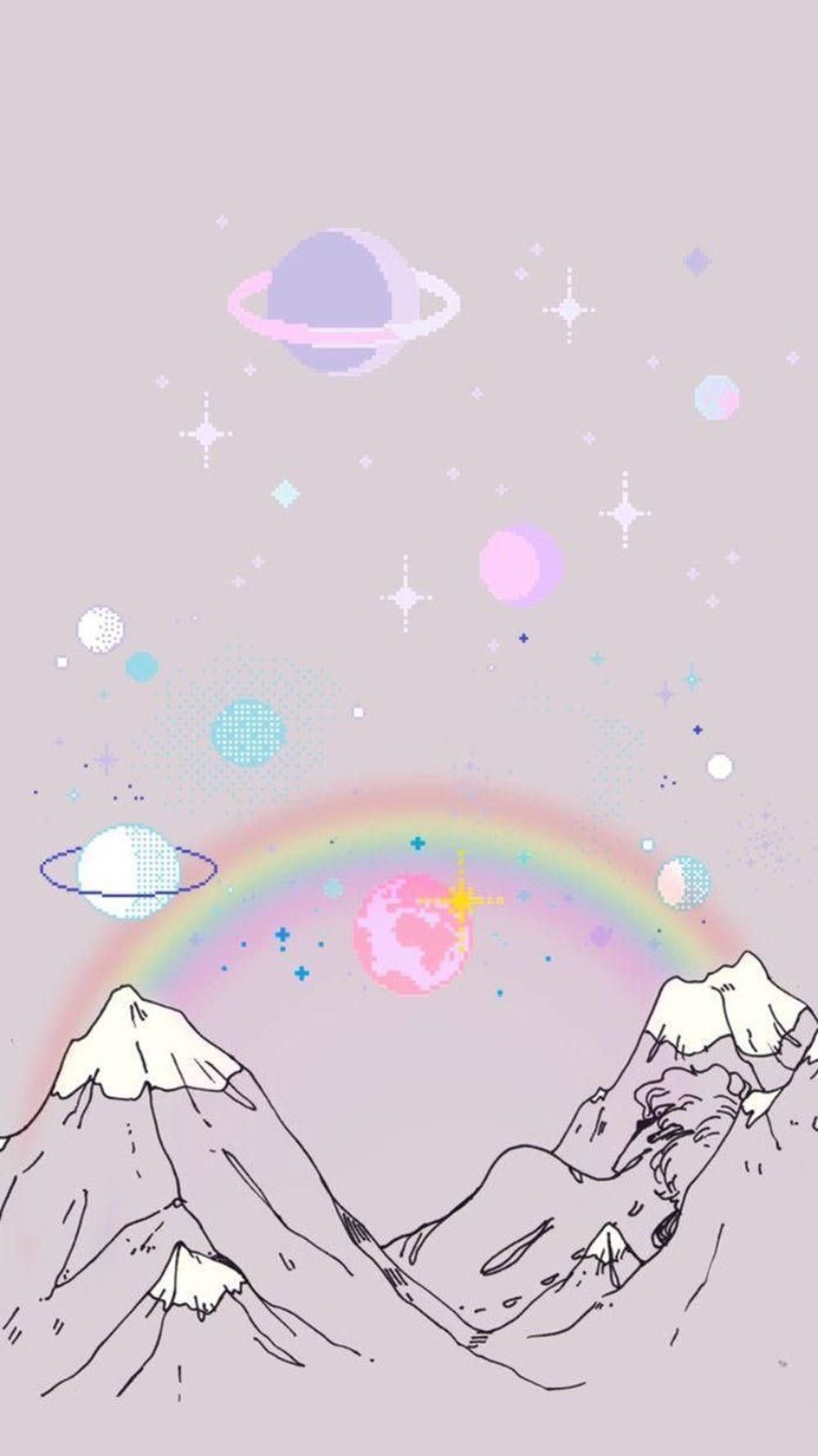 A rainbow in the sky with mountains and stars - Kawaii, cute, pastel, pretty, YouTube