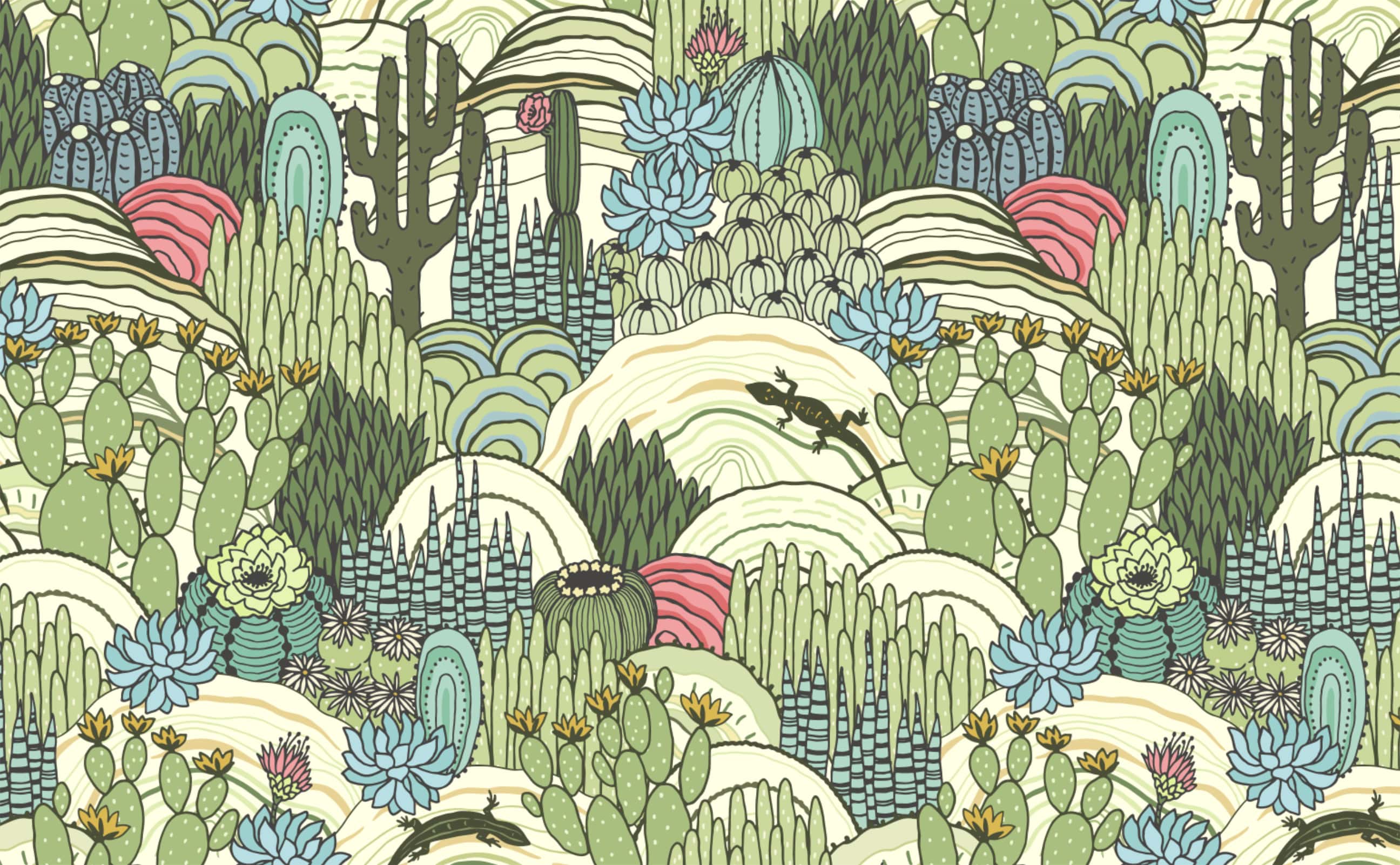 Playful cactus desert landscape illustrated seamless Wallpaper for Walls