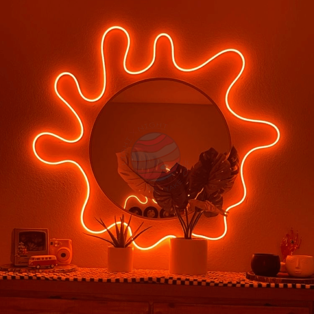 A neon light is shining on the wall - Neon orange