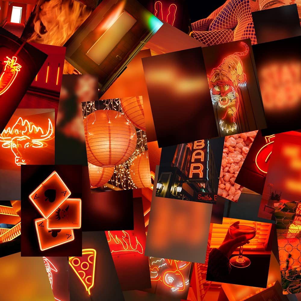 A collage of red and orange neon signs. - Neon orange