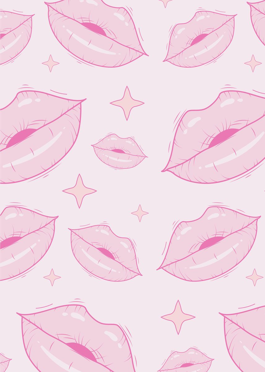 Pink lips on a white background - Coquette, pink