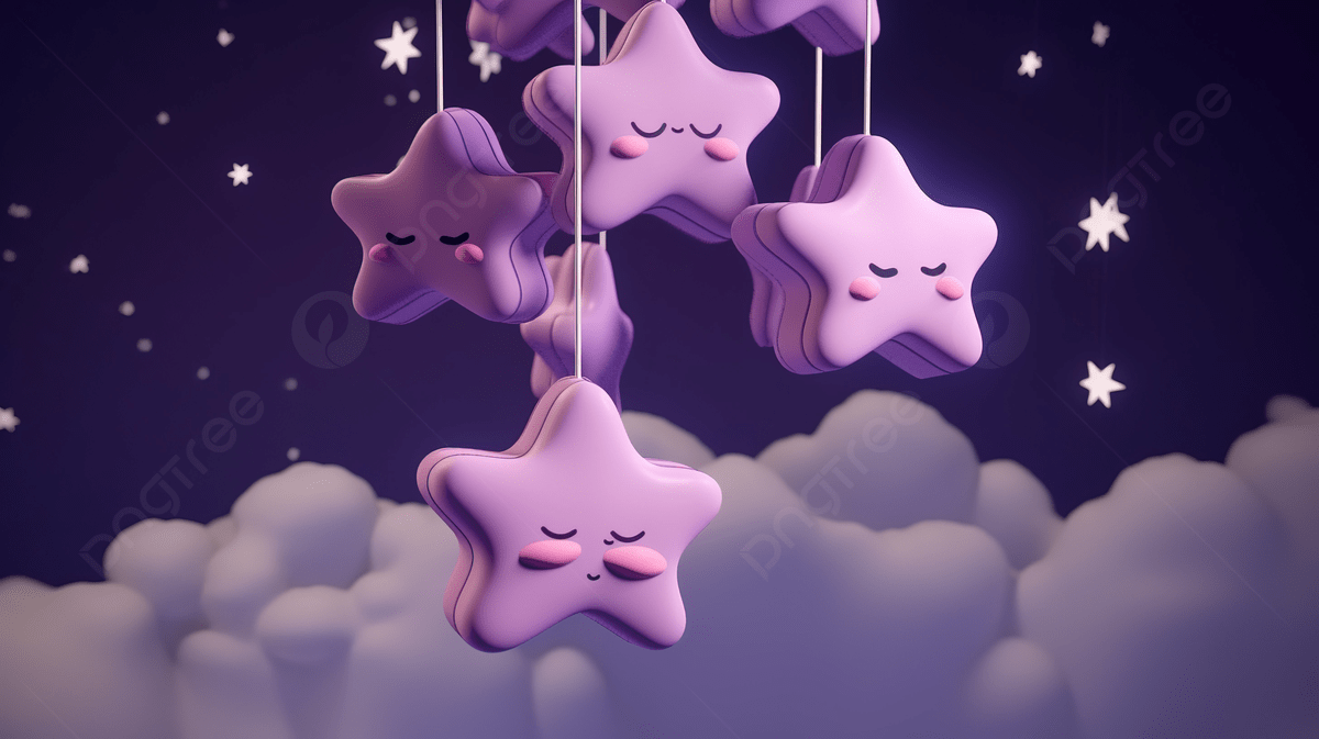 Cute Hanging Stars And Purple Clouds In 3D Render Evoke Sweet Dreams Theme Background, Lullaby, Sweet Dreams, Baby Wallpaper Background Image And Wallpaper for Free Download