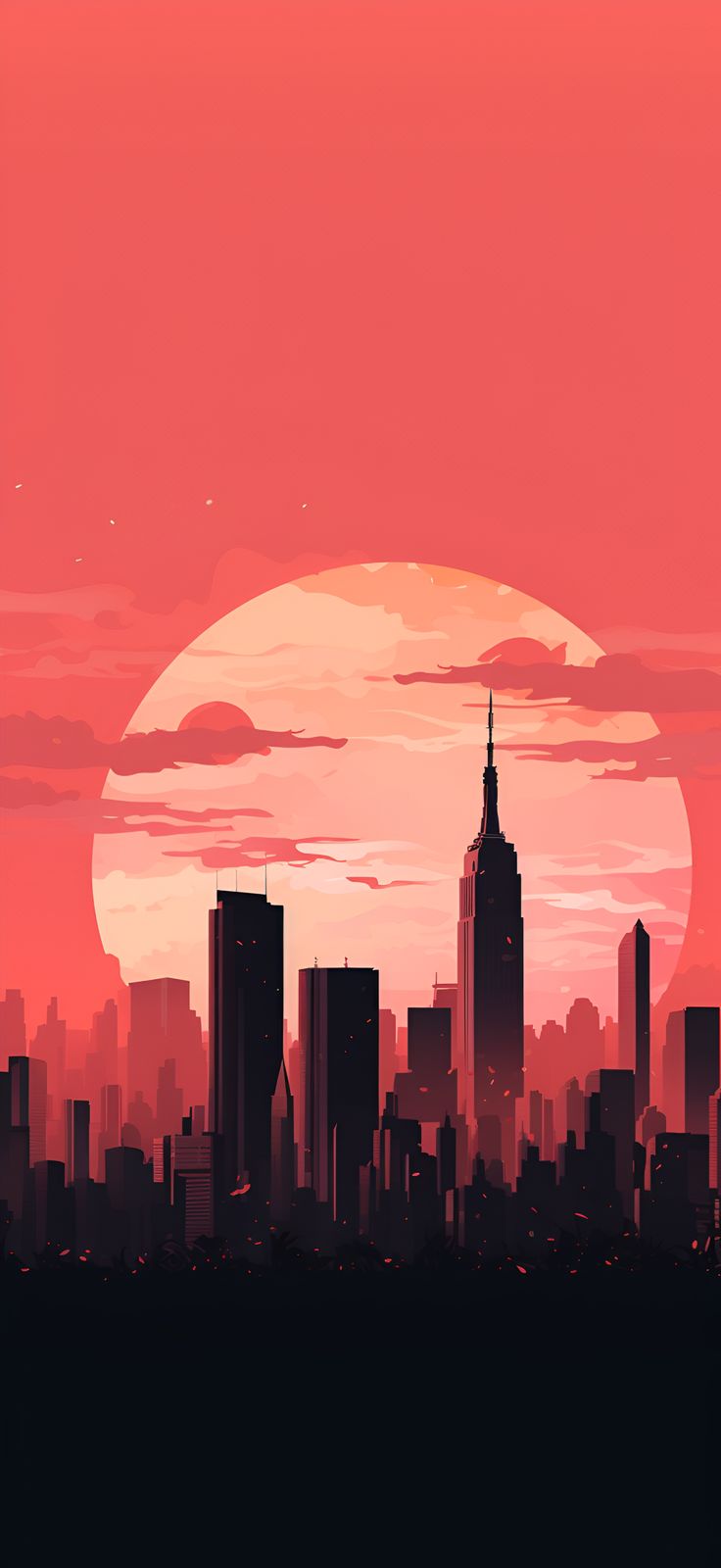 Aesthetic Wallpaper iPhone and Android Optimized: Minimalist New York City Skyline in Vibrant Coral. Coral wallpaper, Artistic wallpaper, City silhouette