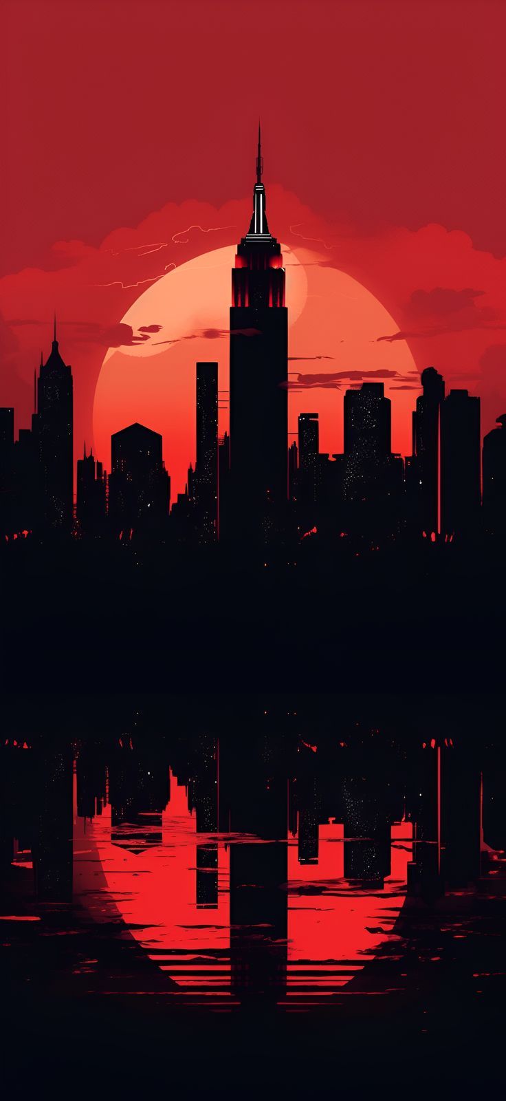 New York City Skyline: Burning Red Aesthetic Wallpaper iPhone. City wallpaper, City skyline wallpaper, City illustration